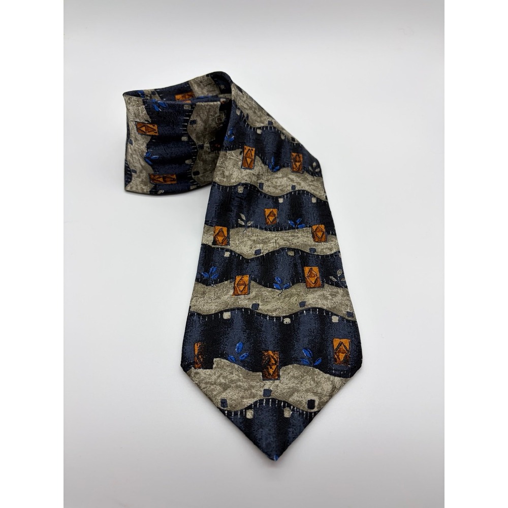 Stafford, Made in Italy, 100% Silk Necktie, Vintage, Navy/Gray/Tan Men's Pre-Own